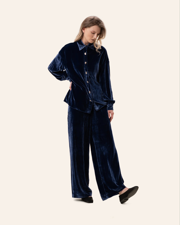 Navy Blue Ava Velvet Pants